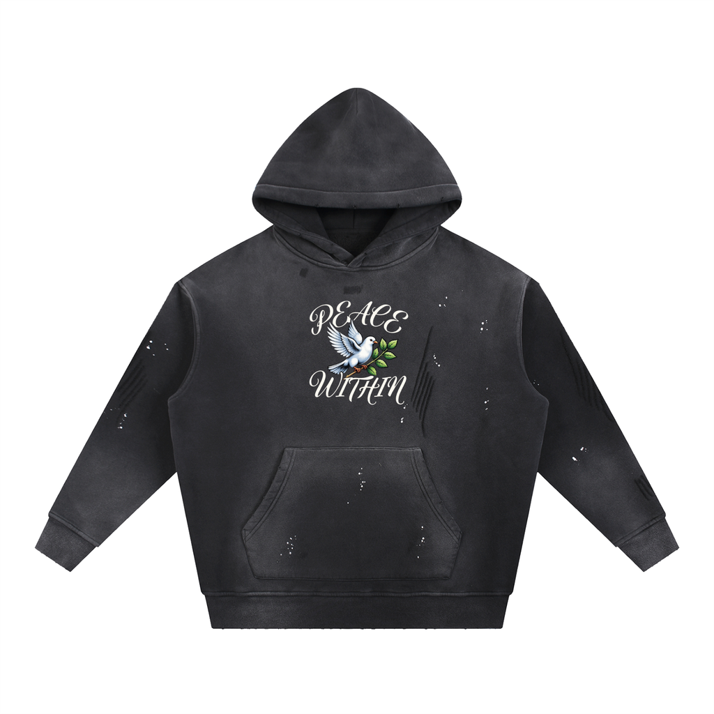 Vintage Washed Frayed Fleece Hoodie